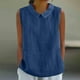 thumbnail image 2 of Vestidos Casuales Para Mujer, Blusas De Mujer De Moda Camisa bonita de lino con cuello de muñeca, suelta, sin mangas, de color liso y verano para mujer, 2 of 5