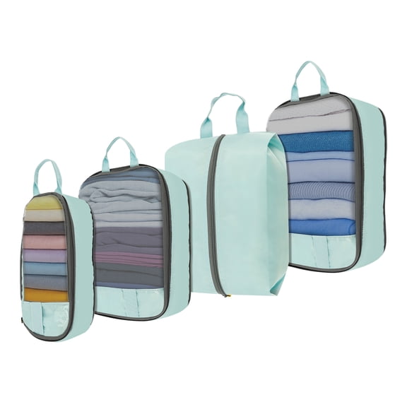 Large Capacity Storage Bag Set Compression Packing Cubes with Handle Transparent ID Pocket for Fit Clothes