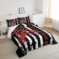 thumbnail image 3 of Dirt Bike Comforter Set For Teens, American Flag Bedding Set Queen, Motocross Rider Extreme Sport Down Comforter United States Federations Stars Quilted Duvet Adult, Black White White, 3 of 6
