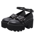 thumbnail image 1 of 1 par retro redondo punta gruesa zapatos de talón todo coincidencia estilo de cuero de estilo universitario, 1 of 6
