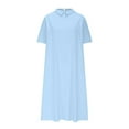 thumbnail image 4 of GaThRRgYP Plus Size Summer Maxi Dress for Women,Women's Solid Color Lapel Doll Tie Pocket Loose Casual Cotton and Linen Dress Blue S, 4 of 6