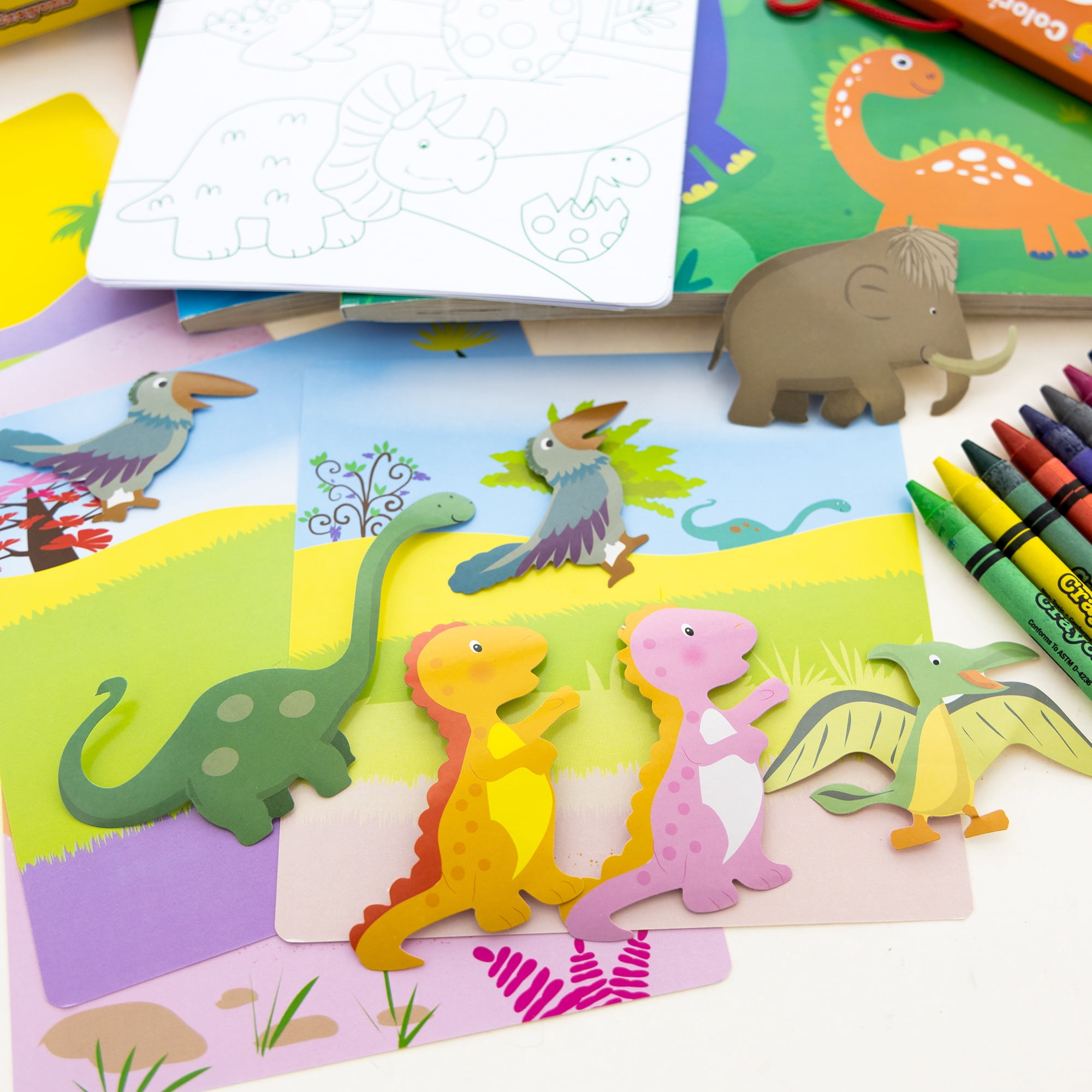 Dinosaurs Coloring and Activity Book Set, Include 2 Books, Crayons & Dinosaur Stickers
