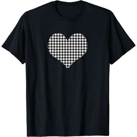 Black White Houndstooth Pattern Design Heart Women Girls T-Shirt