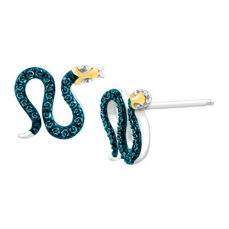 Duet 1/6 ct Blue Diamond Snake Stud Earrings in Sterling Silver & 10kt Gold