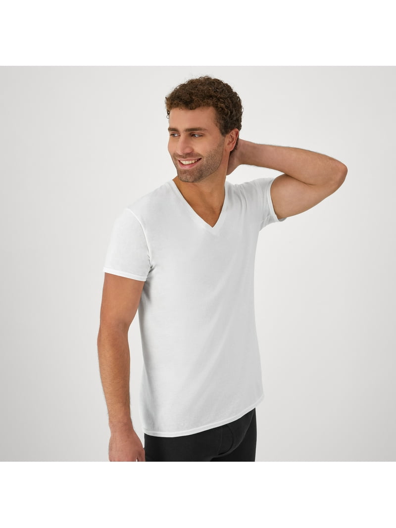 Hanes White V-Neck T P5 (S / P, Blanco