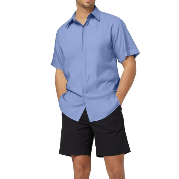 2025 Men Shirts Men's Linen Short Sleeved Device Men T Shirt Loose Undershirt Man Jumpsuit Solid Color Short Sleeved Button Down Short Cotton Linen Shirt for Men Beach Plus Size