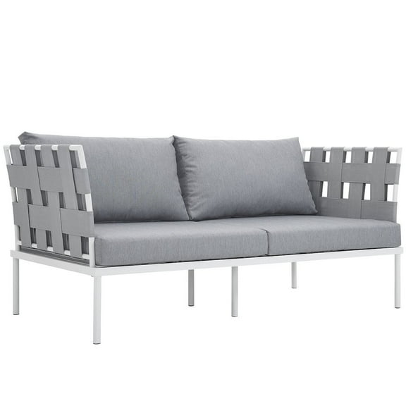 Modway Harmony Outdoor Patio Aluminum Loveseat in White Gray