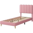 thumbnail image 4 of Boucle Twin XL Bed Frame with Wave Headboard - Upholstered Platform Bed, Wood Slat Support, No Box Spring Needed, Easy Assembly, Pink, 4 of 7