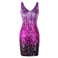 thumbnail image 4 of PrettyGuide Sleeveless Women's Vintage Sequin Dress V Neck Bodycon Mini Fit and Pencil Glitter Party Clubwear Periwinkle & Fuchsia & Dark Purple, Medium, 4 of 6
