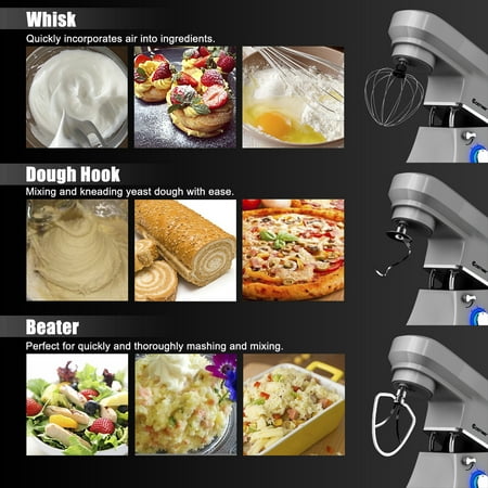 Costway - Tilt-Head Stand Mixer 7.5 Qt 6 Speed 660W with Dough Hook, Whisk & Beater - Silver
