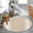 thumbnail image 3 of Farmhouse Khaki Round Rugs for Living Room 4ft White Stripe Non Slip Circle Rug Washable Low-Profile Indoor Carpet for Bedroom, Dining Room, Bathroom, 3 of 9