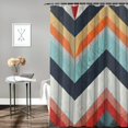 thumbnail image 2 of Chilfamy  Geometric Stall Shower Curtain, Zig Zag Lines Chevron Stripes Going up and Down with Optic Effect Image, Fabric Bathroom Decor Set with Hooks, Blue Orange Red White, 2 of 7