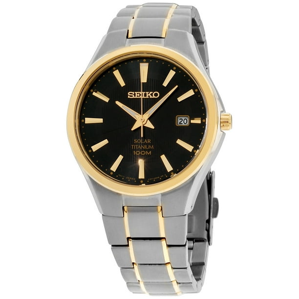 Seiko - Seiko Men's Titanium Bracelet Black Dial Two-tone Watch ...