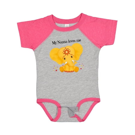 

Inktastic My Nanna Loves Me Yellow Elephant Stars Gift Baby Boy or Baby Girl Bodysuit