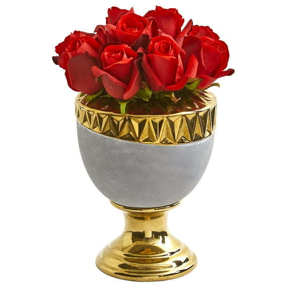 Nearly Natural Elegant Red Rose Artificial Arrangement in Designer Urn