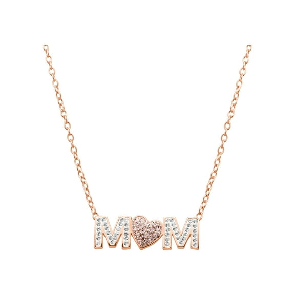 Luminesse 'Mom' Pink Heart Necklace with Swarovski Crystals in 18kt Rose Gold-Plated Sterling Silver