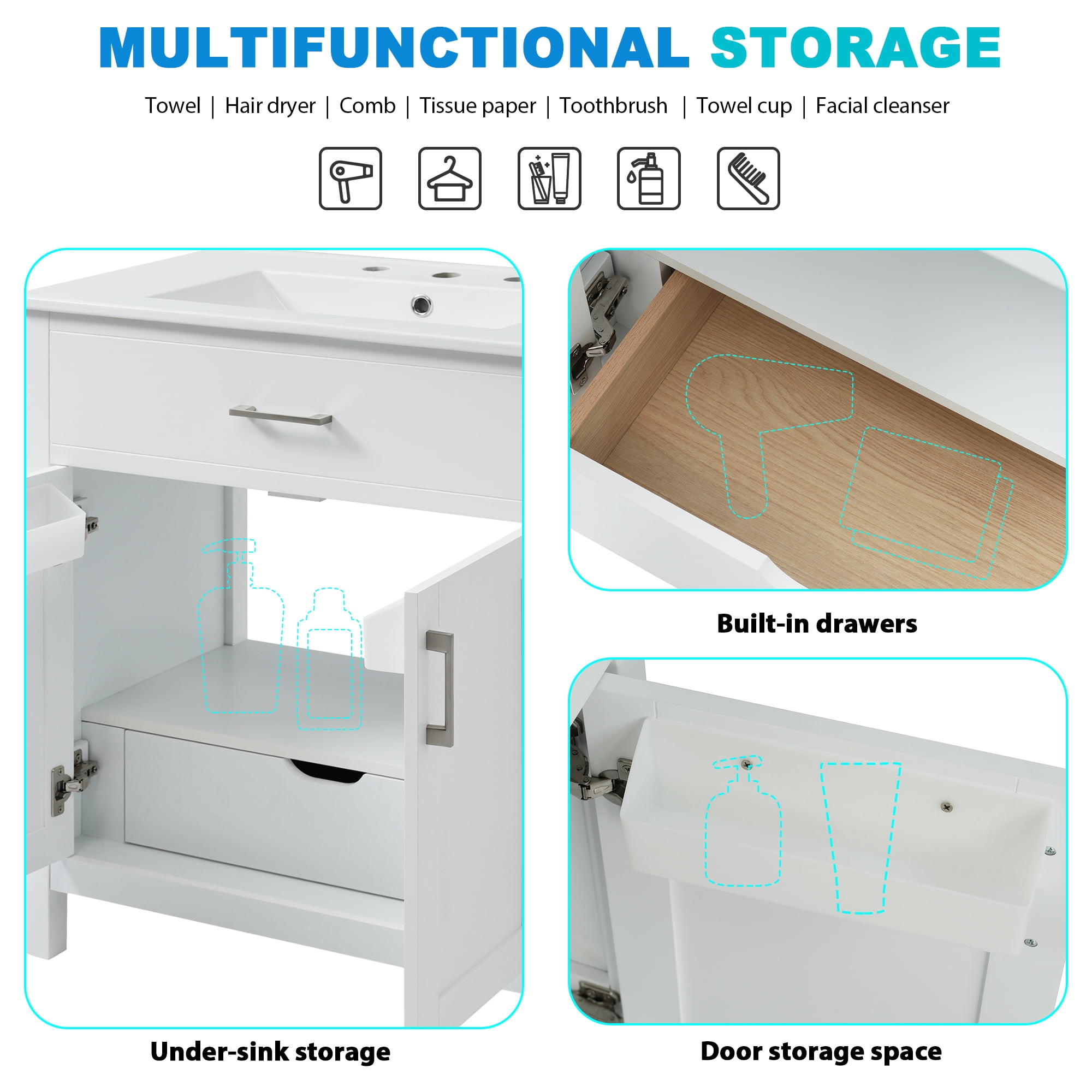 Euroco 30-Inch Bathroom Vanity with Ceramic Sink and Ample Storage - The Perfect Choice for Small Bathrooms