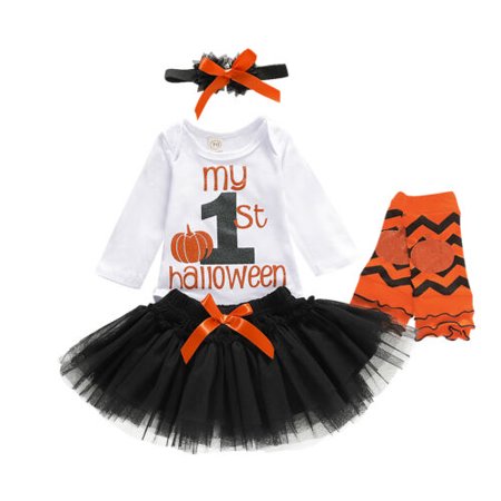 

Pudcoco Newborn Infant Baby Girl Halloween Pumpkin Romper Tulle Skirt Dresss Outfit 4PCS