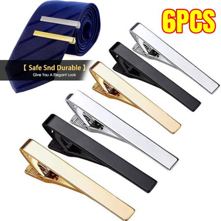 6 PCS Classic Style Men's Tie Clips, Neck Ties Necktie Bar Pinch Clip with Gold Silver Black 3 Tone, Best Gifts for Your Father, Lover and Friends
