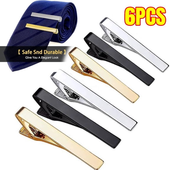 6 PCS Classic Style Men's Tie Clips, Neck Ties Necktie Bar Pinch Clip with Gold Silver Black 3 Tone, Best Gifts for Your Father, Lover and Friends