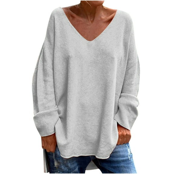 Tumotour Pullover for Women V-Neck Long Sleeve Casual Loose Top 2025 Sweatshirts Blouse Tops