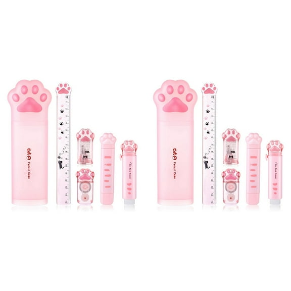 Cute Cat Stationery Set, 12 Pcs Kawaii Stationary Kit Pencil Sharpener Retractable Eraser Correction Tape Ruler