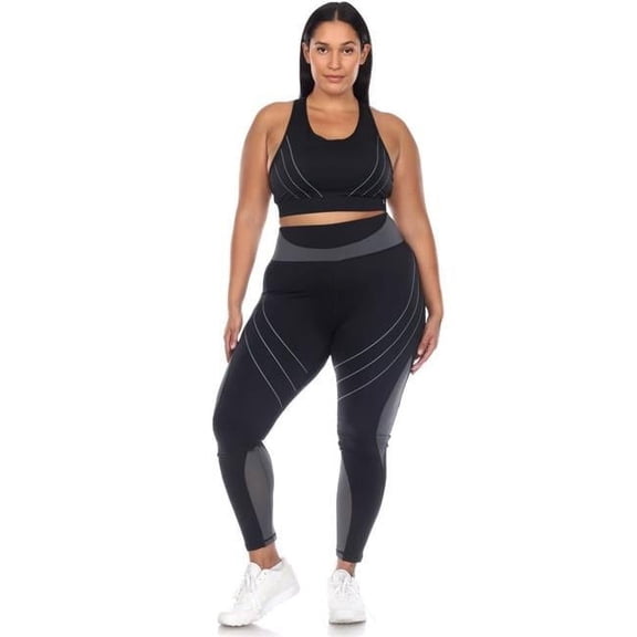PSset18582-01-2X Women Plus Size Cut Out Back Mesh Sports Bra, Black - 2XL