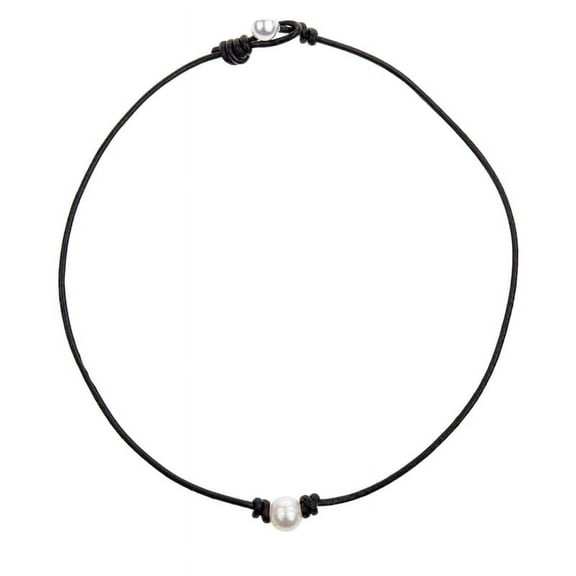 Ruanlalo Simple Faux Pearl Charm Leather Rope Necklace Women Summer Party jewelry Gift Black