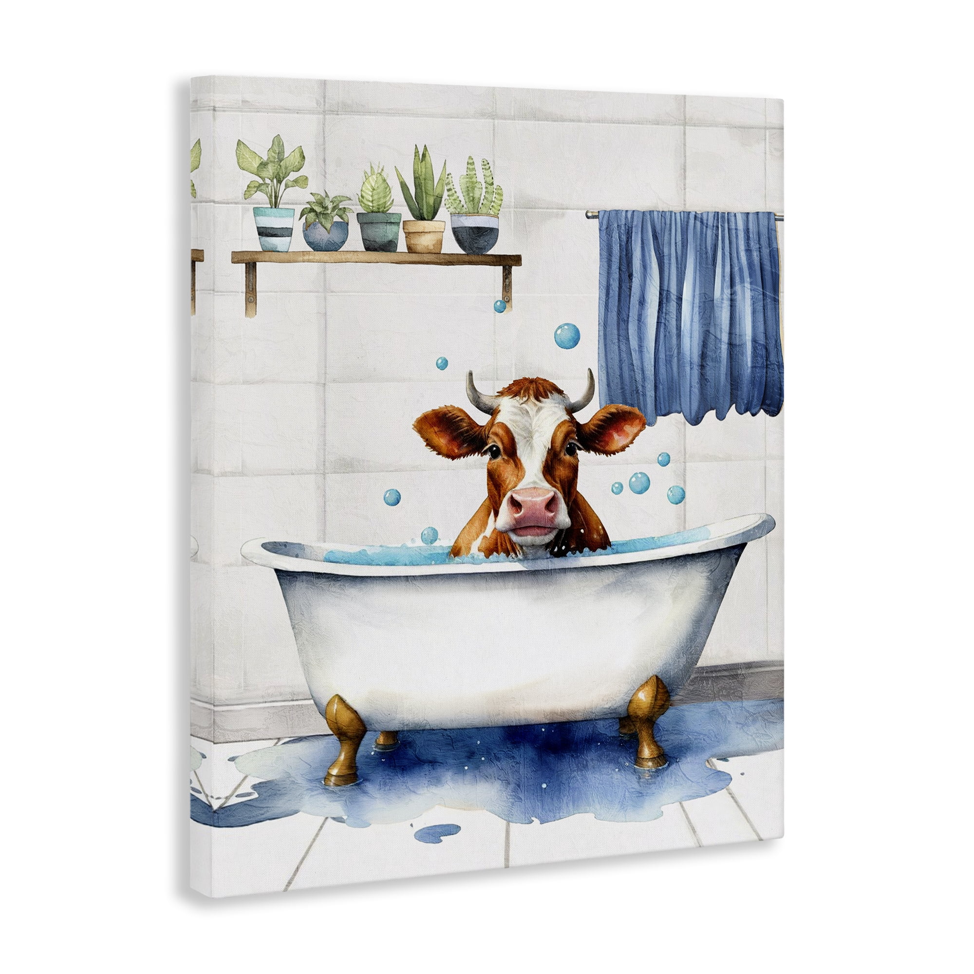 Stupell Industries Cattle Bathtime Suds Bath & Laundry Painting Wrapped Canvas Art Print Wall Art, 24 x 30