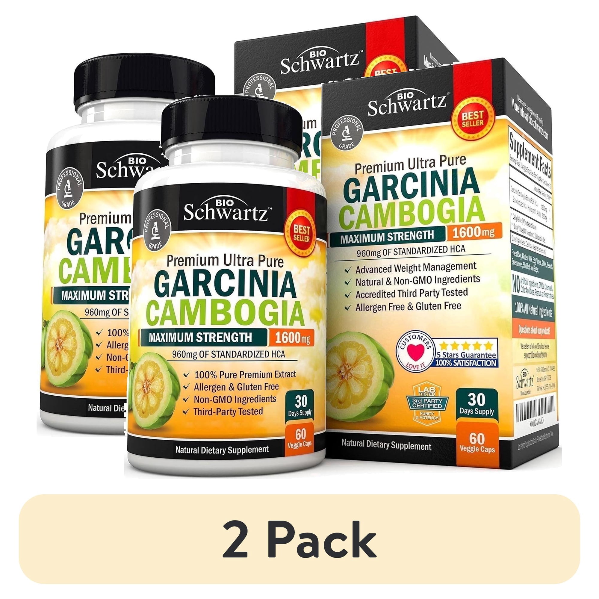 (2 pack) BioSchwartz Garcinia Cambogia Capsules 1600mg with 960mg HCA, Potassium & Calcium, Dietary Supplement, 60 Count