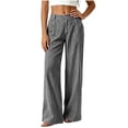 thumbnail image 3 of FchengtaiS Women's Pinstripe Striped Dressy Pants High Waist Wide Leg Business Work Pants Casual Loose Slacks Trousers with Pockets, 3 of 7