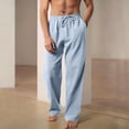 thumbnail image 4 of Boyscolos Mens Summer Beach Pants Elastic Waist Drawstring Casual Linen Pants Lightweight Loose Fit Fashion Yoga Trousers Blue M, 4 of 6
