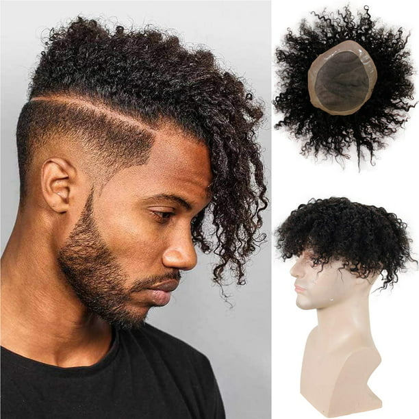 Kinky Curly Men's Toupee for African Amercian Men 100% Human Hair Mono ...