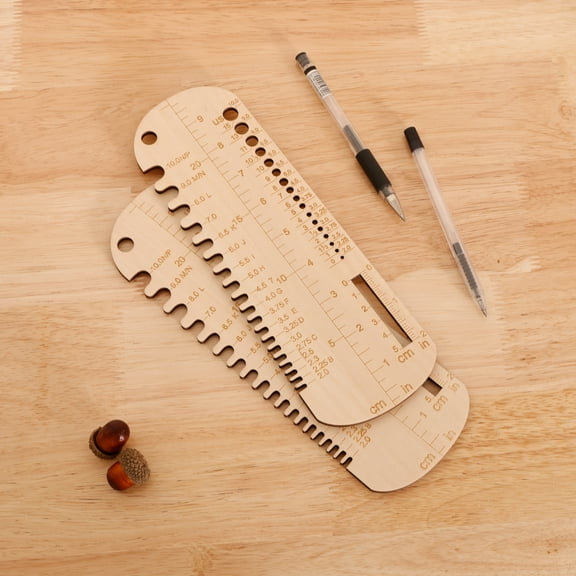 Ikoopy 2Pcs Knitting Gauge Ruler Wood Knitting Needle Gauge Multifunctional Crochet Needle Sizer Portable Knitting Gauge Measuring Tool Practical Crochet Gauge Ruler Crochet Size Ruler DIY