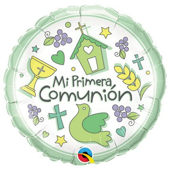 18 inch Mi Primera Comunion Symbols Qualatex Foil Mylar Balloon - Party Supplies Decorations