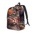 thumbnail image 1 of Disketp Flower Crown Cat print Canvas Backpack Lightweight Travel Daypack Student Rucksack Laptop Backpack-, 1 of 5