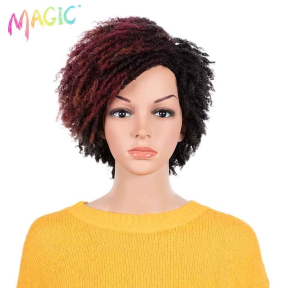 Locs Braided/Twist Wig for Women and Girls - 10 Inch Synthetic Kinky Curly Wig, Short Dreadlock Wig With Bangs - Ombre, Black, Blonde Crochet Wig