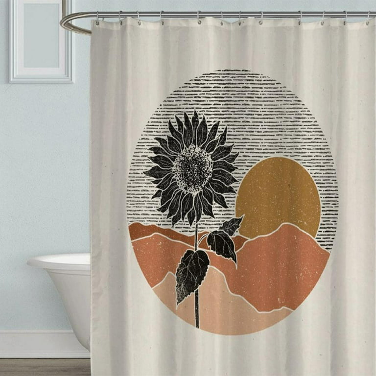 Subwest Boho Bathroom Set with Shower Curtain and Rugs Accessories, Mid  Century Sun Orange Shower Curtain for Bathroom Aesthetic Leaves Bathroom  Decor