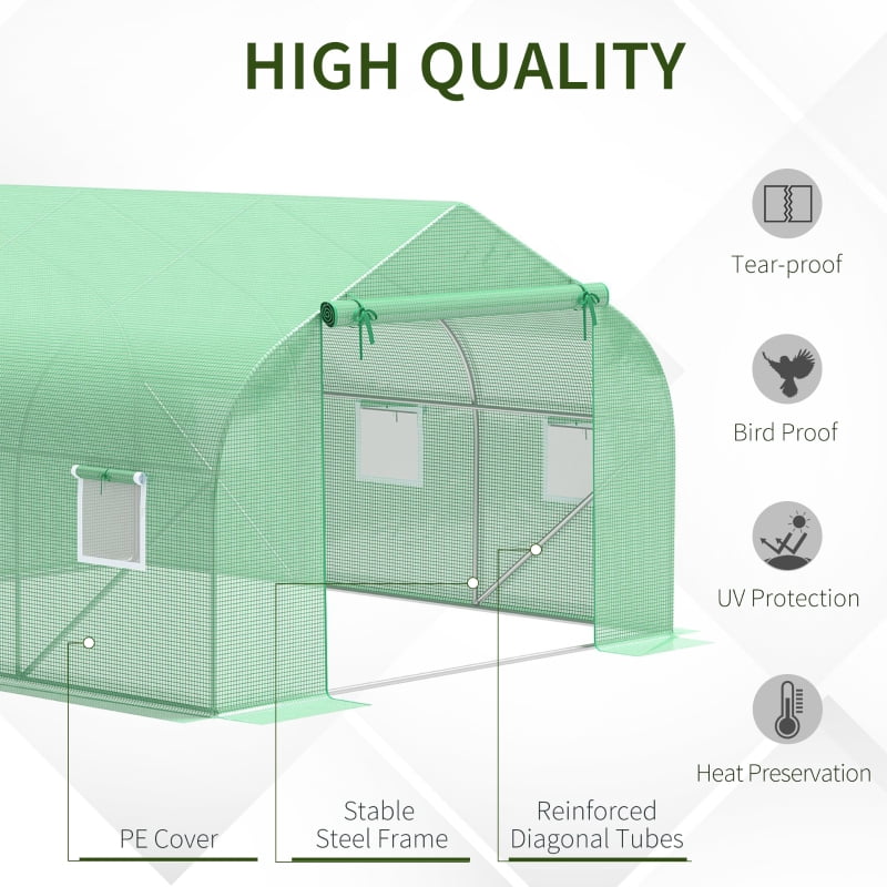 Alvantor Green 11.5' L x10' W x6.5' H Walk-In Tunnel Greenhouse with Mesh Windows