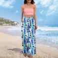 thumbnail image 7 of Women’s Summer Loose Wide Leg Floral Print Pants Elastic Waist Drawstring Trousers with Pockets for Casual Daily Wear Dark Blue XL, 7 of 7