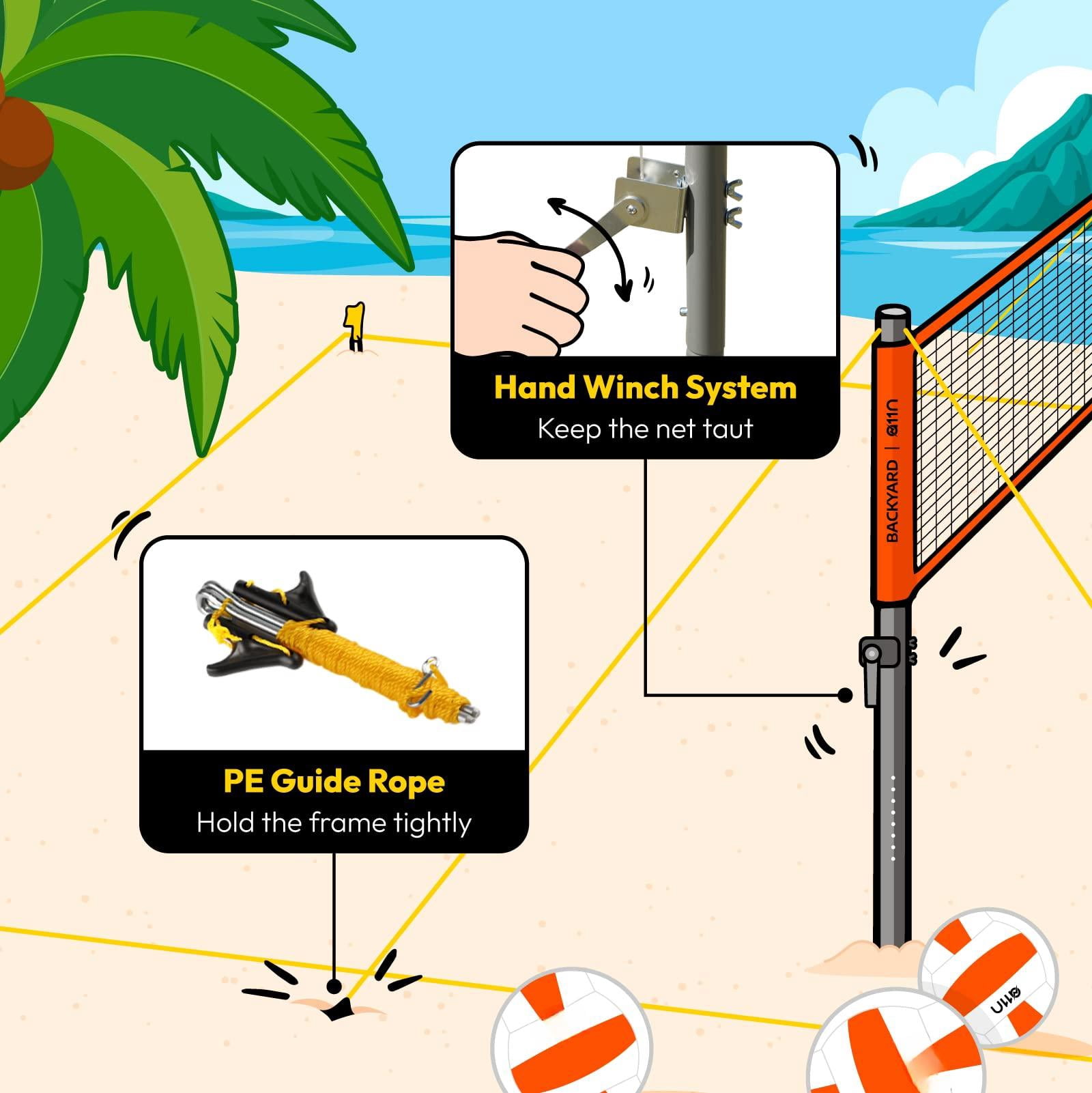 Outdoor Volleyball And Badminton Combo Set - Includes Adjustable Height Anti-sag Net  Air Pump 4 Rackets 2 Shuttlecocks Boundary Line Marker Carrying Bag