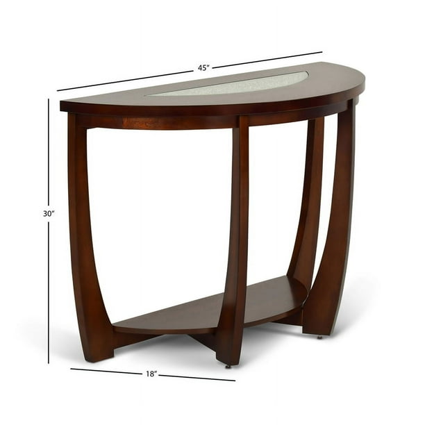 Rafael Sofa Table in Cherry Finish Wood with Cracked Glass Insert