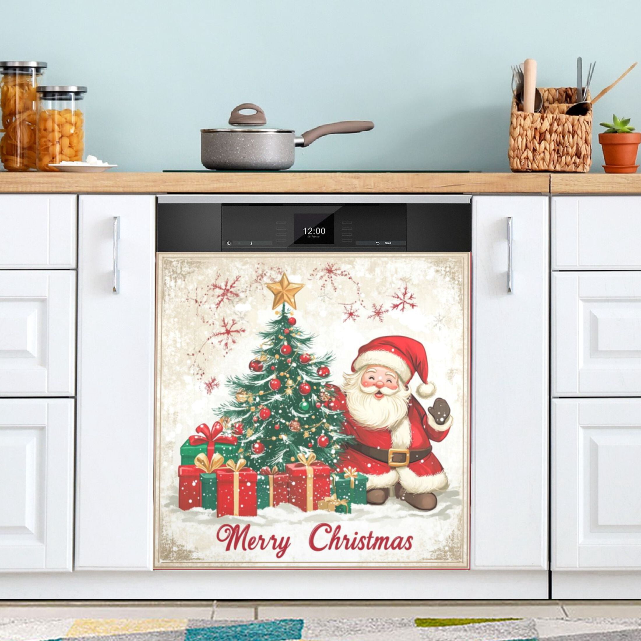 Dishwasher Magnetic Sticker 23x26 Inch Refrigerator Magnetic Sticker Washing Machine Magnetic Sticker Kitchen Panel Magnetic Sticker Home Decor Smiling Santa Picture