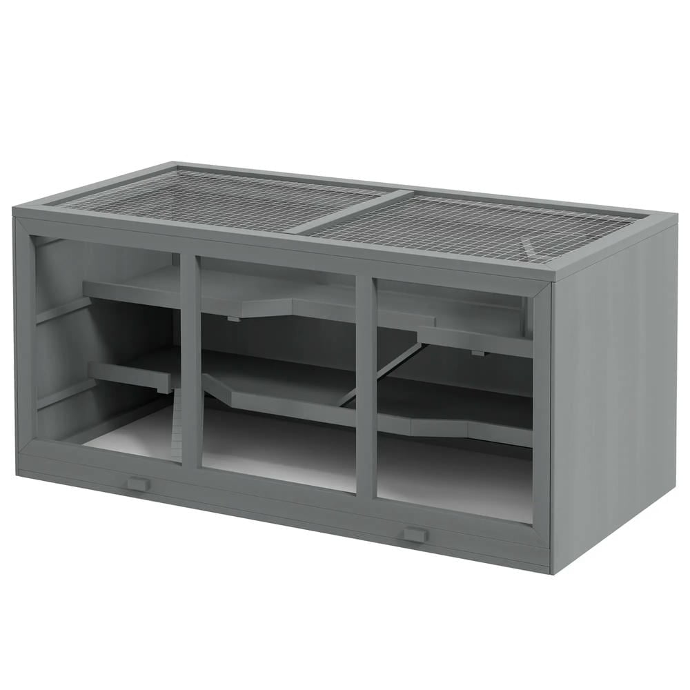 Resenkos Pet Mouse Cage, Hedgehog Cage,Extra Large Wooden Hamster Cage with Opening Roof, Hut, Ramps, Gray