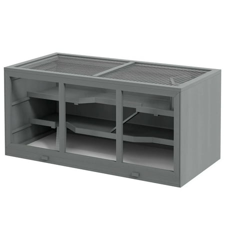 Resenkos Pet Mouse Cage Hedgehog Cage Extra Large Wooden Hamster Cage with Opening Roof Hut Ramps Gray