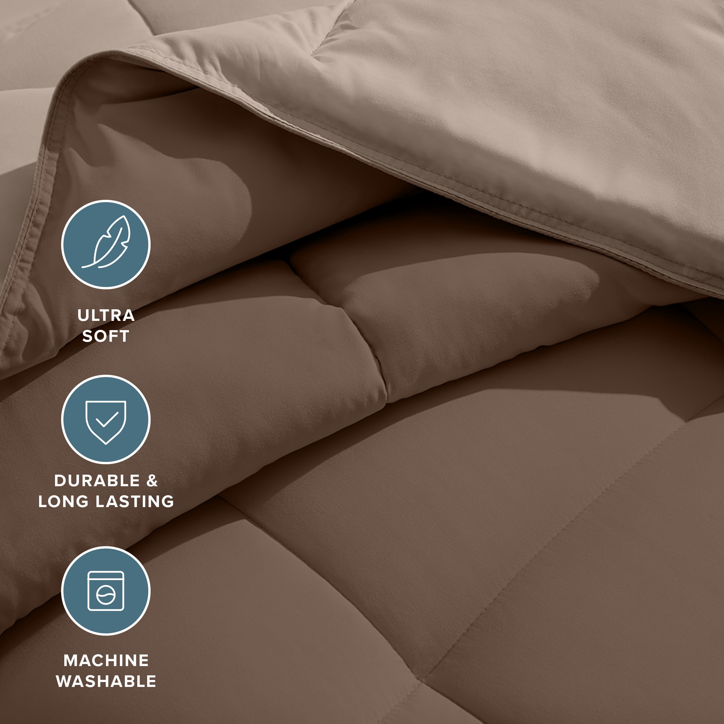 Bare Home 1800 Collection Reversible Down Alternative Comforter, All-Season, King, Cocoa/Taupe