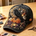 thumbnail image 3 of WHEANG Halloween Hats for Women Men Black Washed Distressed Baseball Cap Vintage Halloween Print Trucker Hat Outdoor Wear Halloween Hat M White, 3 of 4