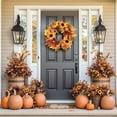 thumbnail image 2 of Artificial Fall Wreath for Front Door, Autumn Wreath with Pumpkins Maple Leaves and Sunflowers, Mixed Leaves Wreath for Farmhouse Indoor Outdoor Window Wall Door Decor, 2 of 5