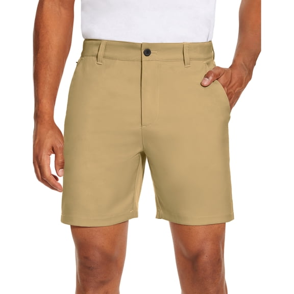 PULI Men’s Golf Dress Shorts Flat Front 7" Lightweight Quick-Dry Hybrid Chino Shorts with Pockets