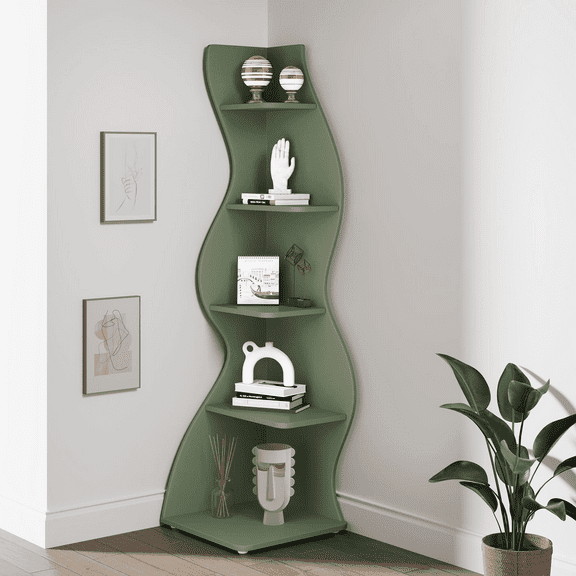 Corner Shelf, Modern 5-Tier Wall Corner Bookshelf, Stylish Corner Small Bookcase Storage Rack Plant Stand with Unique Shape for Living Room, Home Office